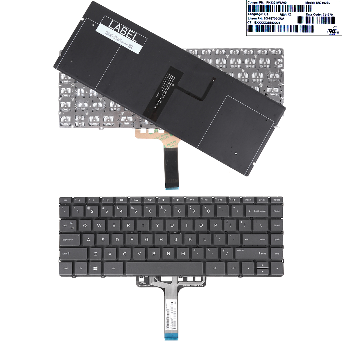 Picture of New Replacement Laptop Keyboard For HP  13-AF  BLACK  (Without FRAME, Backlit  Without  foil,win8) US Layout